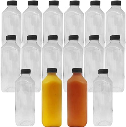  XL Professional Grade Empty 33 Oz Plastic Juice Bottles With Black Caps. 24 Pack For Orange, Apple, Cranberry And Other Fruit Juices, Smoothies Or Beverage Blends. Reusable PET Drink Juicing Container