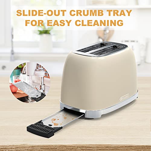  Toaster 2 Slice,1.5"Extra Wide Slots Toaster,Retro Stainless Steel With Bagel, Cancel, Defrost, Reheat Function And 6-Shade Settings, Removal Crumb Tray (Cream)