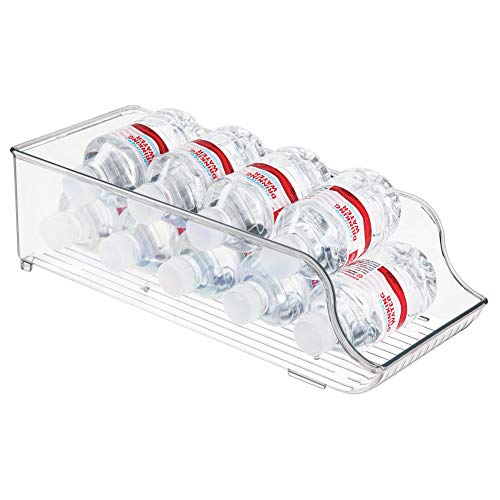  BPA-Free Plastic Water Bottle And Drink Holder Fridge Organizer Bin For Kitchen, Basement, Garage Fridge – 13.7" X 5.4" X 4.1", Clear Plastic, Set Of 1