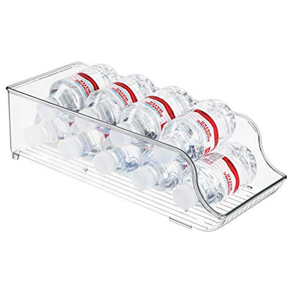  BPA-Free Plastic Water Bottle And Drink Holder Fridge Organizer Bin For Kitchen, Basement, Garage Fridge – 13.7" X 5.4" X 4.1", Clear Plastic, Set Of 1