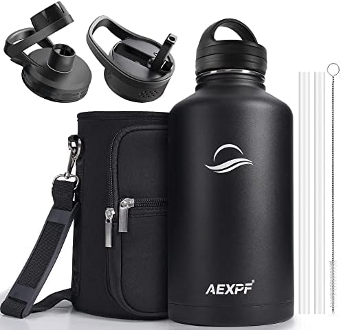  40 Oz Insulated Water Bottle, Stainless Steel Vacuum Sports Water Bottle With 3 Lids, Durable Leakproof Metal Thermos, BPA-free Water Flask Jug With Strap For Gym Camping, Indigo Black Gradient