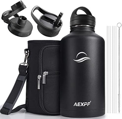  40 Oz Insulated Water Bottle, Stainless Steel Vacuum Sports Water Bottle With 3 Lids, Durable Leakproof Metal Thermos, BPA-free Water Flask Jug With Strap For Gym Camping, Indigo Black Gradient