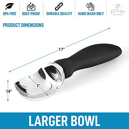  Ice Cream Scoop With Soft Easy Grip Handle - Ice Cream Scooper With Built-in Lid Opener - Heavy Duty Icecream Scoop With Non-Slip Handle For Soft & Hard Ice Cream (Black)