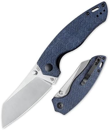 Kizer Towser K Folding Pocket Knife, 154CM Steel Sheepsfoot Blade Cleaver Knife With Blue Richlite Handle For Everyday Carry