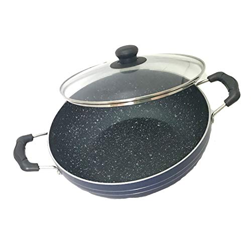 Induction Base Non-Stick Kadai With Glass Lid Non Stick Frying Wok Flat Bottom, Non Stick All Purpose Pan, Non-Stick Aluminium Kadhai Deep Fry Pan Non Stick 2.2 Litre