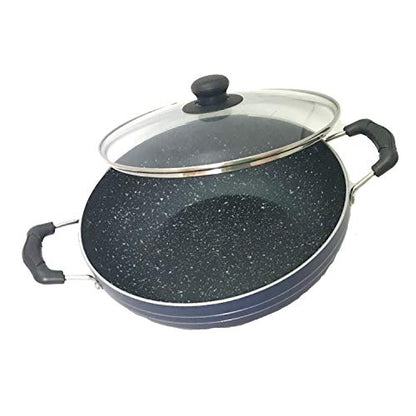  Induction Base Non-Stick Kadai With Glass Lid Non Stick Frying Wok Flat Bottom, Non Stick All Purpose Pan, Non-Stick Aluminium Kadhai Deep Fry Pan Non Stick 2.2 Litre