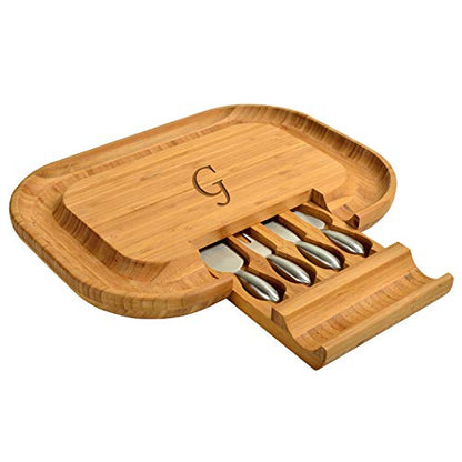  Ersonalized Monogrammed Engraved Bamboo Cutting Board For Cheese & Charcuterie - Includes Knife Set & Cheese Markers- Designed & Quality Checked In USA