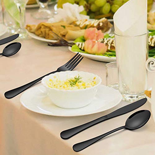  60-Piece Black Silverware Flatware Set For 12, Stainless Steel Eating Utensils Cutlery Includes Knives/Spoons/Forks, Tableware For Home Restaurant Party, Shiny Mirror Polished, Dishwasher Safe