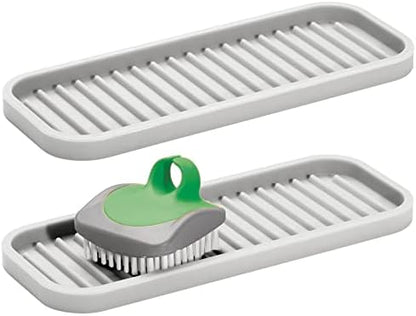  Silicone Kitchen Sink Storage Organizer Holder Tray For Sponges, Soap, Scrubber - Ribbed Base, Quick Dry, Waterproof, Non-Slip, Durable, Heat Resistant - Linelle Collection, 2 Pack, Black