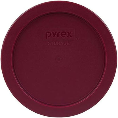 Pyrex 7201-PC Sangria Dark Red Burgundy Round Plastic Food Storage Replacement Lid, Made In USA - 4 Pack