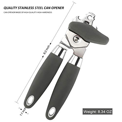  Can Opener Manual Heavy Duty, Can Opener Smooth Edge, Stainless Steel Sharp Blade, Good Soft Grips, Anti-slip Handle Gray