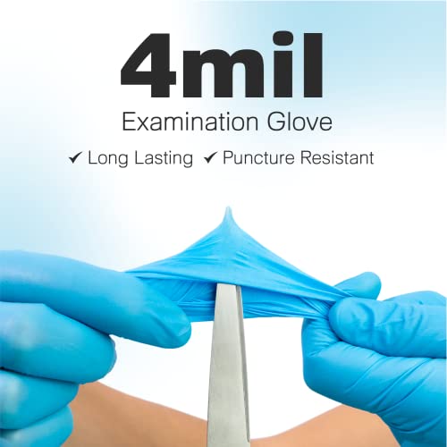  Disposable Blue Nitrile Gloves | 4-mil Nitrile Examination Gloves | Fully Textured, Latex & Powder Free, Food Safe