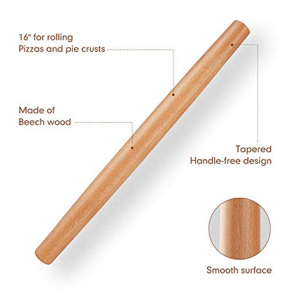  Wood French Rolling Pin For Baking, QUELLANCE Wooden Dough Roller With Silicone Baking Mat, Beech Wood Rolling Pins For Baking Dough, Pizza, Pie, Pastries, Pasta And Cookies,Red Pastry Mat