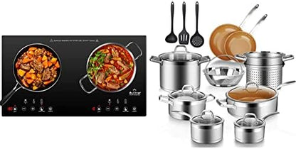  Duxtop 1800W Portable Induction Cooktop 2 Burner, Built-In Countertop Burners With Adjustable Temperature Control, Sensor Touch Induction Burner With Timer And Safety Lock, Easy To Clean, 8620BI/BTK35