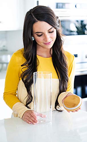  Glass Container With Lid, Bamboo Top (2.2 L) - Dry Food Storage Pasta Container Kitchen Canister For Bow Tie Pasta, Spaghetti, Macaroni, Rotini, Egg Noodles, Cookies, Candy, Flour