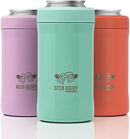  Grill Rescue​ Insulated Can Holder – Vacuum-Sealed Stainless Steel – Beer Bottle Insulator For Cold Beverages – Thermos Beer Cooler ​Suited For Any Size​ Drink - One Size Fits All (Matte Black)