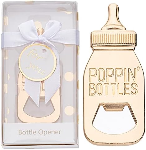 24Packs Golden Baby Bottle Openers For Baby Shower Favors Gifts, Decorations Souvenirs, Poppin Bottles Openers With Exquisite Gifts Box Used For Guests  Gender Reveal Party Favors (white, 24)