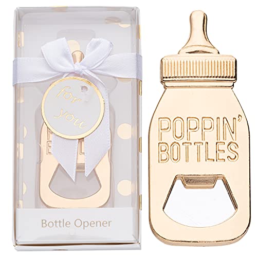 24Packs Golden Baby Bottle Openers For Baby Shower Favors Gifts, Decorations Souvenirs, Poppin Bottles Openers With Exquisite Gifts Box Used For Guests  Gender Reveal Party Favors (white, 24)