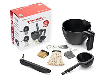  Tomahauk Ultimate Sauce Delivery System - Ladle Spoon Silicon Brush Boar Bristle Brush Mop Brush Basting Brush Pastry Brush With Sauce Bowl Grilling Gifts For Dad Men
