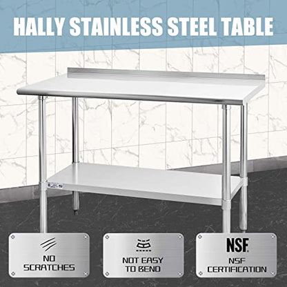  Ally Stainless Steel Table For Prep & Work 24 X 48 Inches, NSF Commercial Heavy Duty Table With Undershelf And Backsplash For Restaurant, Home And Hotel