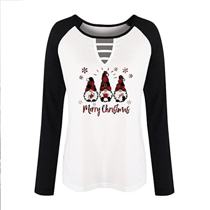  Womens Causal Loose Crewneck Fall Plus Size Christmas Print Long Sleeve Fashion Sweatshirts Pullover Top Fall Clothes