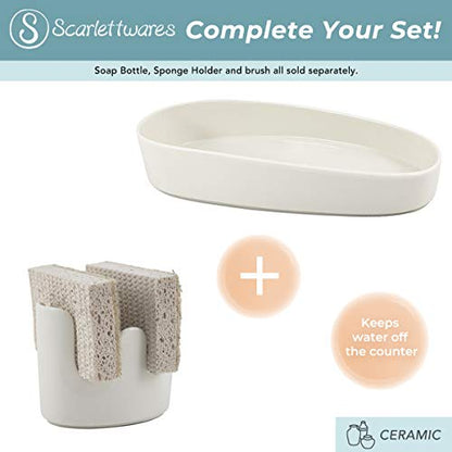  Scarlettwares Dual Two Double Sponge Holder Kitchen Sink Organizer Ceramic White Dishwasher Safe Modern Rustic Farmhouse Elegant Compact Design