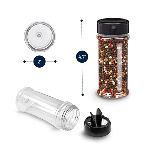  OyalHouse 12 Pack 5.5 Oz Plastic Spice Jars With Black Cap, Clear And Safe Plastic Bottle Containers With Shaker Lids For Storing Spice, Herbs And Seasoning Powders, BPA Free, Made In USA