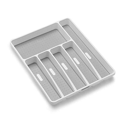  Classic Large Silverware Tray - White |CLASSIC COLLECTION | 6-Compartments| Kitchen Drawer Organizer | Soft-Grip Lining And Non-Slip Rubber Feet | BPA-Free