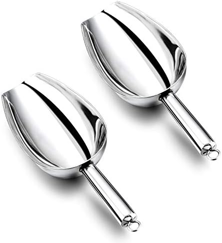  8 Ounce Ice Scoop Set Of 2, E-far Stainless Steel Scoops For Ice Cube/Candy/Flour/Sugar, Metal Utility Scoops For Party, Baking, Kitchen Pantry, Rust Free & Dishwasher Safe
