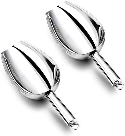 8 Ounce Ice Scoop Set Of 2, E-far Stainless Steel Scoops For Ice Cube/Candy/Flour/Sugar, Metal Utility Scoops For Party, Baking, Kitchen Pantry, Rust Free & Dishwasher Safe