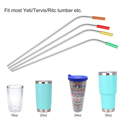  Set Of 20 10.5" Reusable Stainless Steel Straws Bent Reusable Straws With 20 Silicone Tips 5 Cleaning Brush 1 Travel Case Eco Friendly Extra Long Metal Straws Drinking For 20 24 30 Oz Tumbler