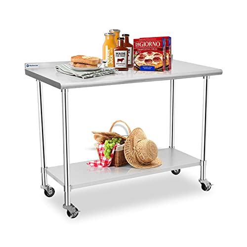  Stainless Steel Table, 30 X 24 Inches Prep & Work Table With Caster Backsplash And Adjustable Undershelf Metal Utility Workstations For Commercial Kitchen Or Restaurant Supplies