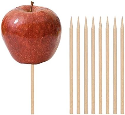  Wooden Candy Apple Skewer Sticks, 6mm 5.25inch Natural Bamboo Skewers BBQ Caramel Apple Sticks Cotton Candy Stick Rock Candy Stick Skewer Semi Pointed Lollipop Sticks Barbecue Corn Dog