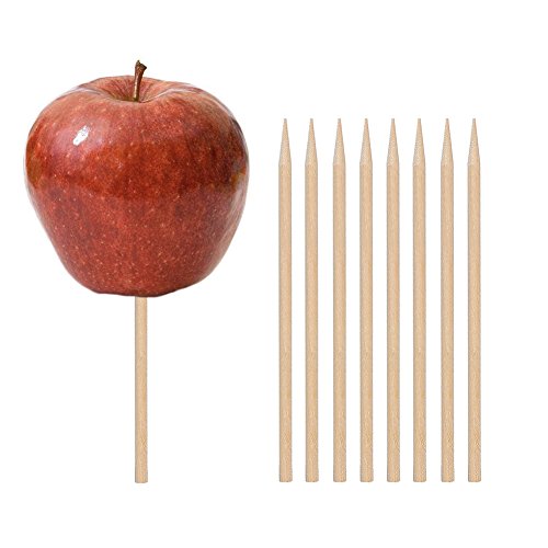  Wooden Candy Apple Skewer Sticks, 6mm 5.25inch Natural Bamboo Skewers BBQ Caramel Apple Sticks Cotton Candy Stick Rock Candy Stick Skewer Semi Pointed Lollipop Sticks Barbecue Corn Dog