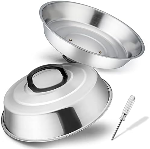  Cheese Melting Dome Set Of 2, Leonyo 12" Metal Steam Basting Cover For Griddle Grill, Stainless Steel Griddle Accessories For BBQ Flat Top Kitchen Cooking Hamburger, Dishwasher Safe, Heat Proof Handle