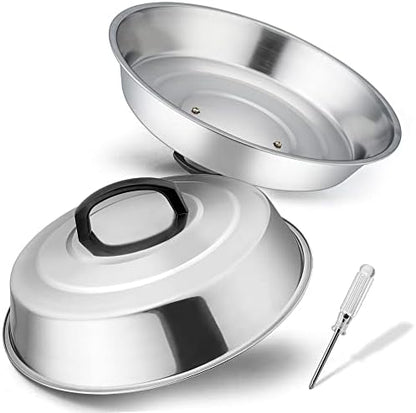  Cheese Melting Dome Set Of 2, Leonyo 12" Metal Steam Basting Cover For Griddle Grill, Stainless Steel Griddle Accessories For BBQ Flat Top Kitchen Cooking Hamburger, Dishwasher Safe, Heat Proof Handle