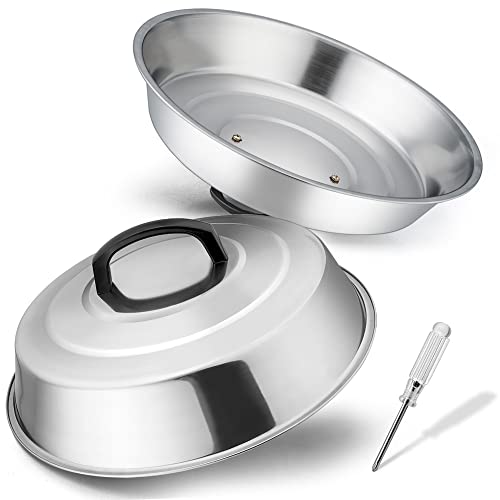  Cheese Melting Dome Set Of 2, Leonyo 12" Metal Steam Basting Cover For Griddle Grill, Stainless Steel Griddle Accessories For BBQ Flat Top Kitchen Cooking Hamburger, Dishwasher Safe, Heat Proof Handle