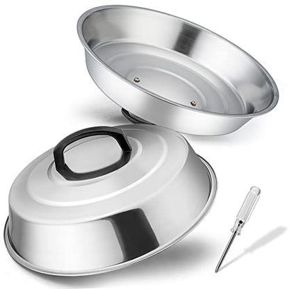  Cheese Melting Dome Set Of 2, Leonyo 12" Metal Steam Basting Cover For Griddle Grill, Stainless Steel Griddle Accessories For BBQ Flat Top Kitchen Cooking Hamburger, Dishwasher Safe, Heat Proof Handle
