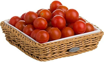 Westmark Saleen Rectangular Wicker Basket With Porcelain Insert, 9,5 X 9,5 X 7,5 Cm, Beige