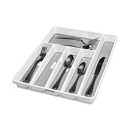  Classic Large Silverware Tray - White |CLASSIC COLLECTION | 6-Compartments| Kitchen Drawer Organizer | Soft-Grip Lining And Non-Slip Rubber Feet | BPA-Free