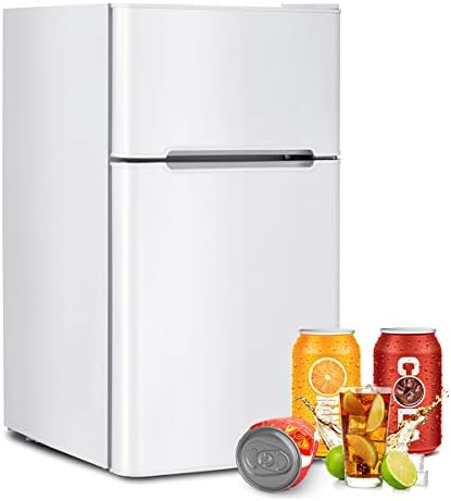  3.2 Cu.FT Mini Fridge With Freezer, Dual Door Refrigerator With Adjustable Temperature & Removable Glass Shelves, Mini Fridge For Dorm, Office, Bedroom, Kitchen(Grey)