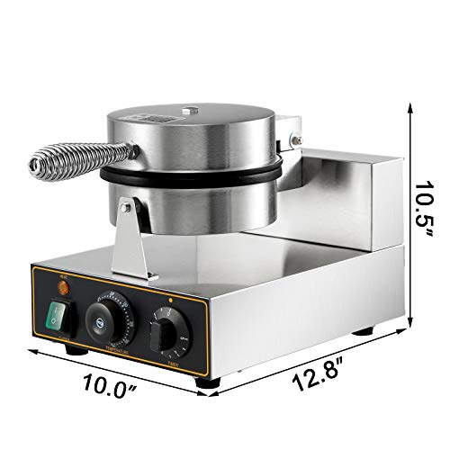  Commercial Round Waffle Maker Nonstick 1100W Stainless Steel 110V Temperature And Time Control, Suitable For Restaurant Bakeries Snack Bar Family, Non-rotated