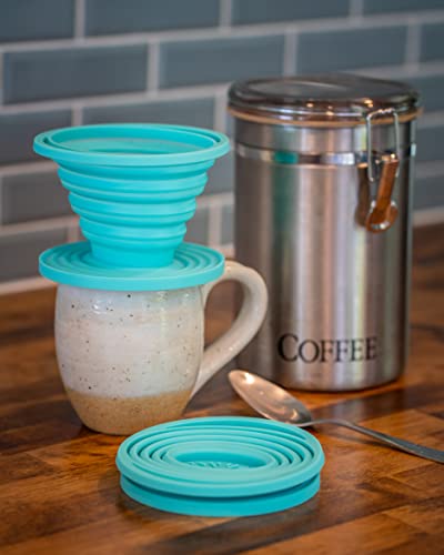  100% Silicone Collapsible Pour Over Coffee Maker Great For Travel, Backpacking, Camping, Vanlife (Teal)