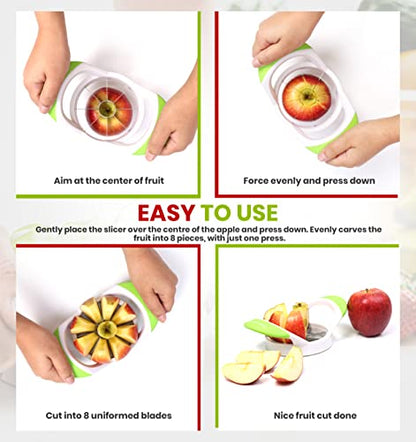  - Apple Corer And Slicer- Fruit Cutter - Apple Divider - Wedger - Stainless Steel Slicer For Fruits - Vegetables- Ergonomic Handle- Easy Grip- 8 Sharp Blade & Slices (Green)