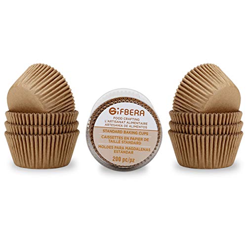  Fbera Natural Odorless Cupcake Liners Standard Greaseproof Paper Muffin Baking Cups 200-Count, Natural Color