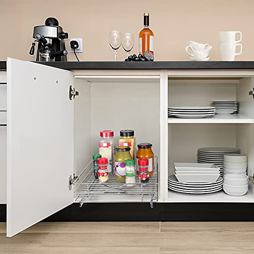  Pull Out Cabinet Drawer Organizer,Heavy Duty Slide Out Pantry Shelves Sliding Drawer Storage For Kitchen,Bathroom,Home,Wire Frame, Chrome Finish