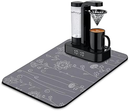  Coffee Bar Mat Accessories For Countertop Super Absorbent Anti-Slip Silicone Dish Drying Mats For Kitchen Counter Draining Pad Decor Gift Fit Coffee Maker Coffee Pot Espresso Machine 19inx12in