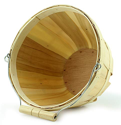  Round Wooden Baskets (2-Pack, Natural); Wood Fruit Buckets With Handle, 4-Quart Capacity; 6.1 Inch Tall By 8 Inch Diameter
