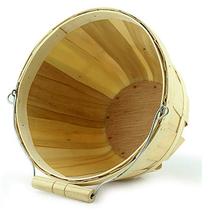  Round Wooden Baskets (2-Pack, Natural); Wood Fruit Buckets With Handle, 4-Quart Capacity; 6.1 Inch Tall By 8 Inch Diameter