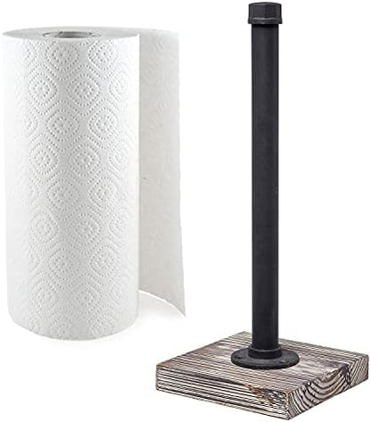  Industrial Brass Metal Pipe Paper Towel Holder Stand Kitchen Countertop Paper Towel Dispenser With Torched Solid Wood Base